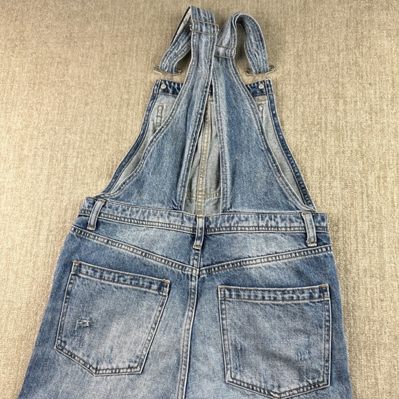 We The Free Free People Distressed Wide Leg Denim Overalls Blue Medium Wash 27 - Picture 9 of 10